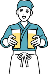 ビールを運ぶ男性の居酒屋店員