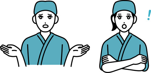 驚く男女の居酒屋店員のアバター