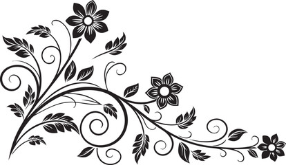 Elegant black floral design with swirling vines leaves and stylized flowers isolated on transparent background for versatile graphic applications © Graphics Zoo Review