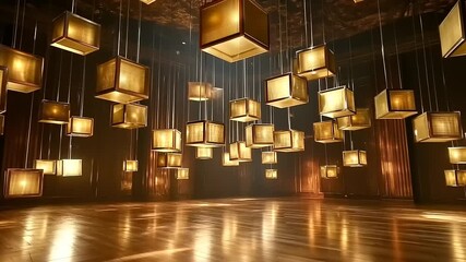 Illuminated Cube Installation: A Golden Symphony of Light - Powered by Adobe