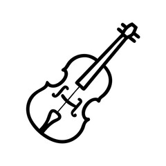 Obraz premium Black Line Vector Cello Icon - Minimal Silhouette of Classical String Instrument for Music and Orchestra Design