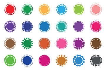 Colorful round starburst badge vector icons in various shades