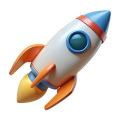 rocket space ship 3d rendering isolated on transparent background. Cartoon plastic style	