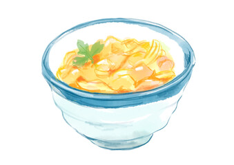 美味しそうな出来立て親子丼の手描き水彩イラスト