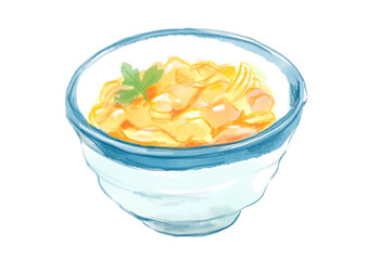 美味しそうな出来立て親子丼の手描き水彩イラスト(透過PNG)