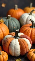 Charming Patchwork Pumpkins A Rustic Autumn Harvest Scene Perfect for Fall Blogs and Social Media