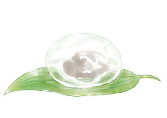 冷たくて美味しそうな水まんじゅうの手描き水彩イラスト(透過PNG)