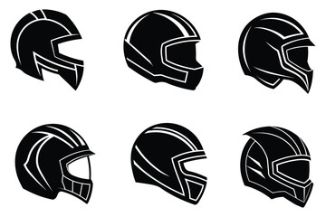 Collection of Stylish Motorcycle Helmet Designs Vector Illustrations