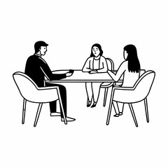 Professional male lawyer financial advisor consulting happy family couple clients in modern office. Interested young customers meeting realtor broker bank worker, discussing agreement or deal