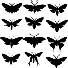 Moth Silhouettes Set 12 Nocturnal Insect Vector Icons