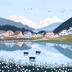 Vector set of surreal fantasy cities in beige and blue tones. Minimal, dreamy, imaginative worlds in a clean vector flat style.