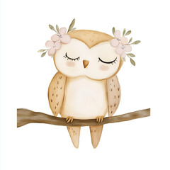 Hand drawn watercolor pastel style drawing. Cute illustrations with animals, girls, nature