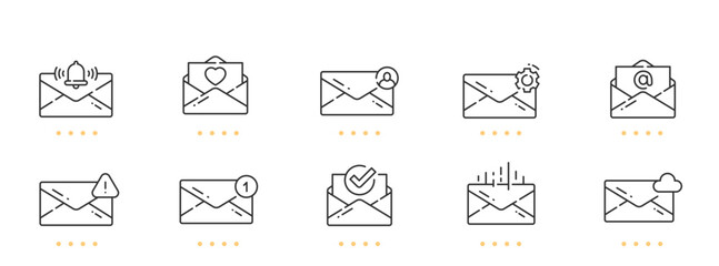 Mail, envelope, letter line icons. Editable stroke