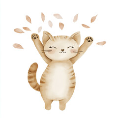 Hand drawn watercolor pastel style drawing. Cute illustrations with animals, girls, nature