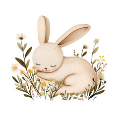 Hand drawn watercolor pastel style drawing. Cute illustrations with animals, girls, nature
