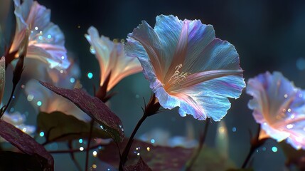 Illuminated flowers blooming at night nature scene ethereal beauty