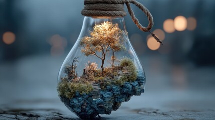 Nature inside a light bulb creative concept artistic environment