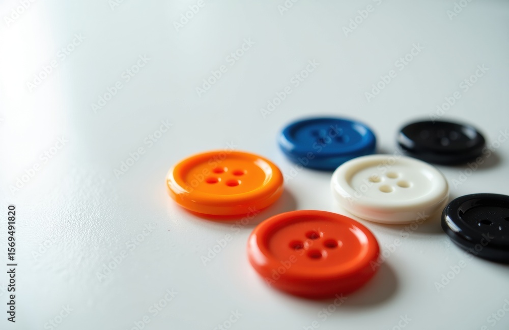 Poster colorful buttons arranged on a white surface with space for text or design elements