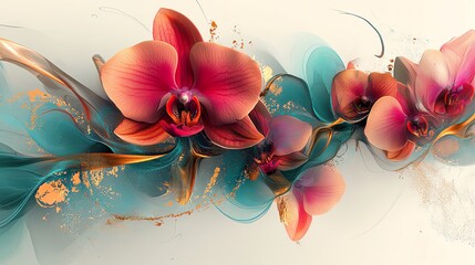 abstract digital art of orchid petals disintegrating into colorful geometric fragments