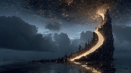 Stairway to the stars a digital artwork of surreal landscapes
