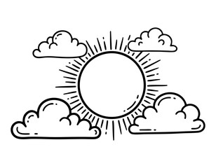 Hand drawn sun with clouds hand drawn vector design