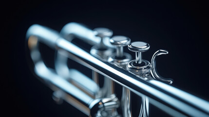 Obraz premium Minimal jazz, Close-up of textured trumpet valves in a minimalistic style.