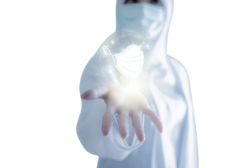 Doctor shows heart after surgery isolated on transparent or white background, png