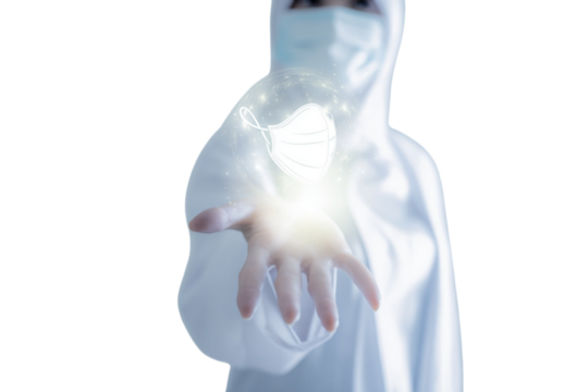 Doctor shows heart after surgery isolated on transparent or white background, png