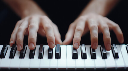 Fototapeta premium Minimal jazz, Close-up of a jazz pianist's fingers on piano keys.