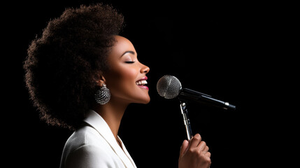 Minimal jazz, A jazz singer in profile holding a vintage microphone in a minimalist style.