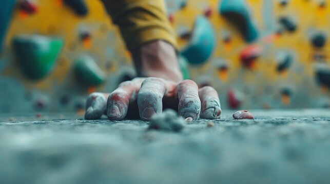 Rock Climbing Hand Gripping Holds on Wall - Powered by Adobe