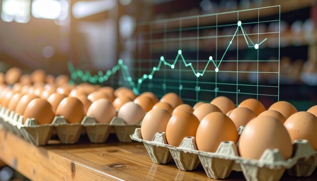 Eggs on Display with Growth Chart Overlaid for Market Analysis