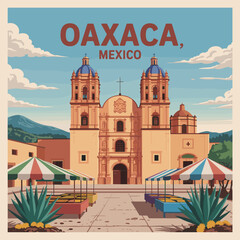 Fototapeta premium Oaxaca Mexico Colonial Church Market Poster