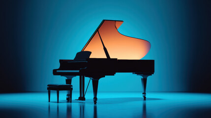 Minimal jazz, Moody lighting over a jazz piano in a minimal decor setting.