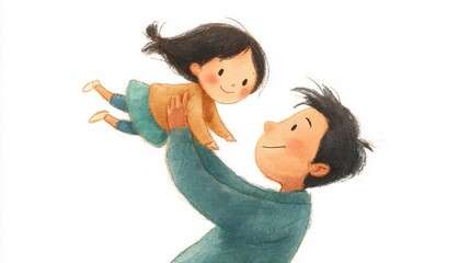 父親が娘を抱き上げているイラスト