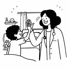 Smiling female doctor give high five to little biracial patient