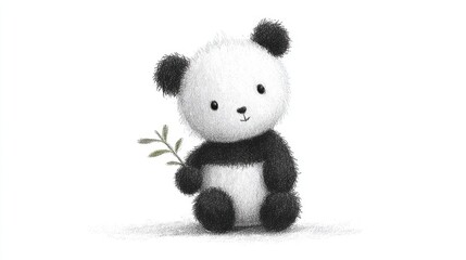 パンダのぬいぐるみ、葉っぱを持ち白い背景で孤立