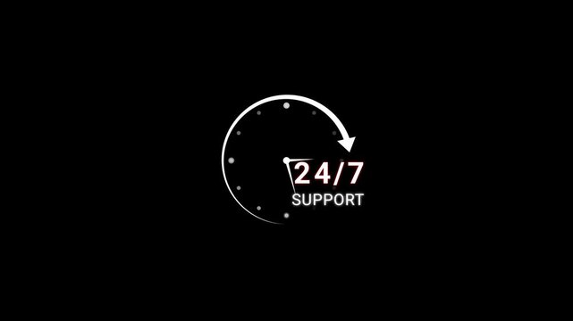 24/7 continuous support service concept. Businesswoman presents glowing icon representing 24/7 customer support, symbolizing nonstop assistance, helpline service. on white background