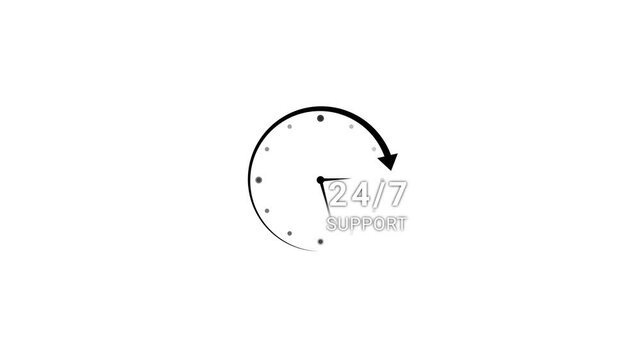 24/7 continuous support service concept. Businesswoman presents glowing icon representing 24/7 customer support, symbolizing nonstop assistance, helpline service. on white background