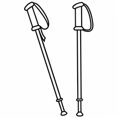 Black outline trekking poles on a white background hiking poles walking sticks