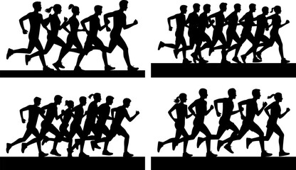 Group of people running silhouettes vector illustration