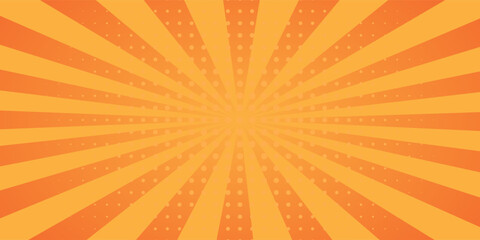 Fototapeta premium orange abstract background with light of sunburst. orange starburst with halftone. sun ray retro background with flash. vector