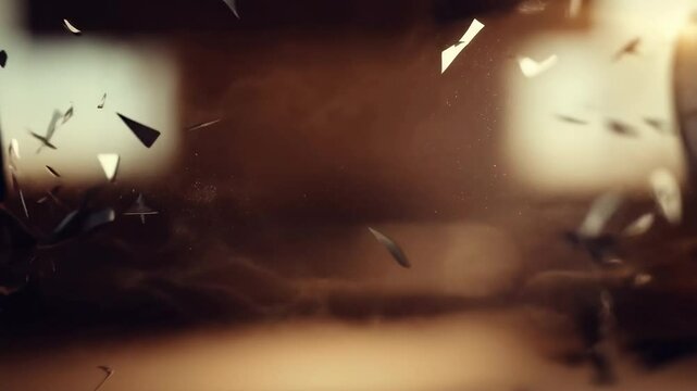 Vinyl record shattering into small pieces