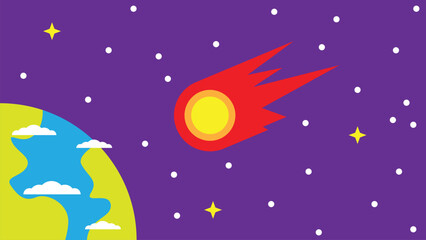 Fototapeta premium A Comet or Asteroid Flying Towards Earth in Space. Space exploration, objects and scientific research vector art