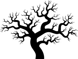 leafless tree silhouette, vector and illustration