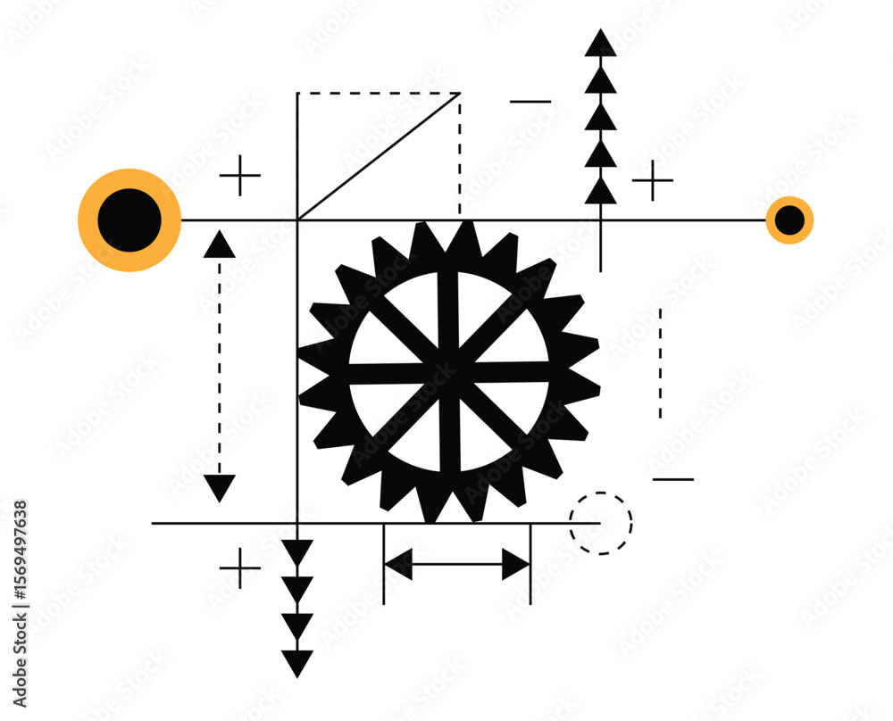 Poster gear abstract blueprint design element scheme isolated on white. technology and mechanics concept ve