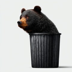 Bear searching for food in trash can isolated wilderness nature scene wildlife view