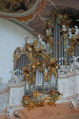 interior of baroque church with organ