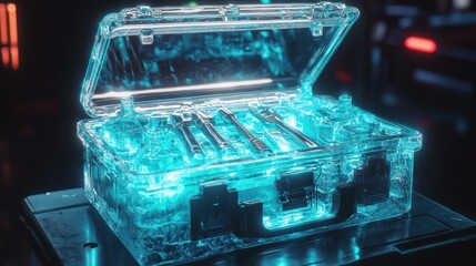 Transparent Case of Tools, Neon Glow