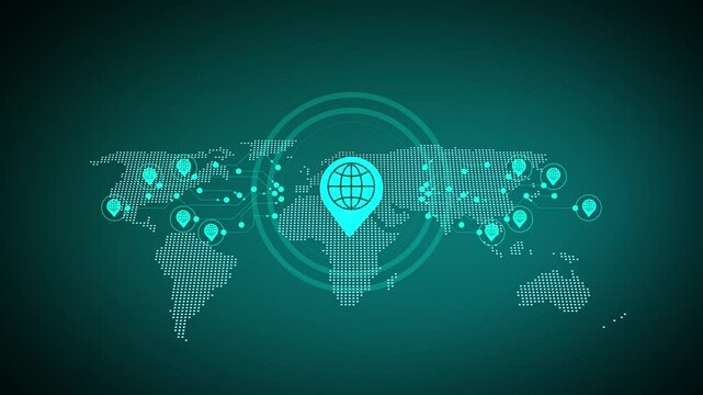 word 'GIS' represents mapping, planning, decision-making, spatial data integration, visualization, and management in modern business operations, strategies. Digital of a world map with location pins